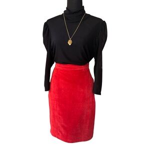 Vintage 1990s Red Suede Leather Pencil Skirt - Size 4- The Limited